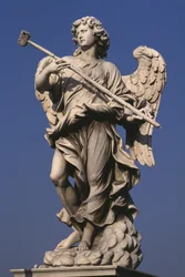 Statue of an angel holding a Passion instrument